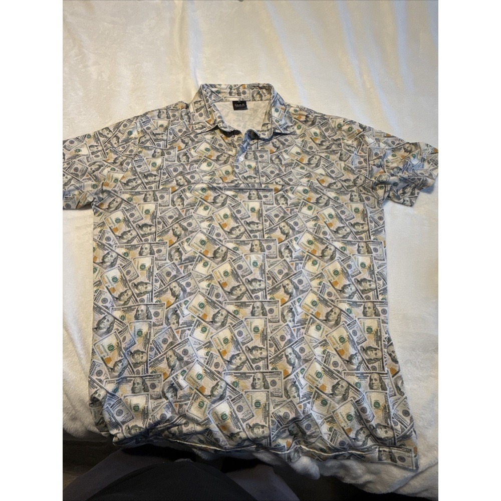 Golf Gods Australia Money Print Polo Shirt Mens XL Cash $100 Bills 23 P2P